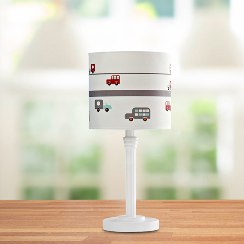 Lighting White Drum Highstasta Contemporary 1 Light Table Lampada con tonalità in tessuto