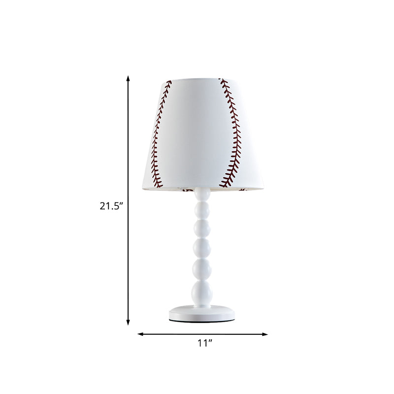 Barrel Night Table Lamp with Baseball Design Modern Fabric 1 Head White Reading Book Light for Bedroom