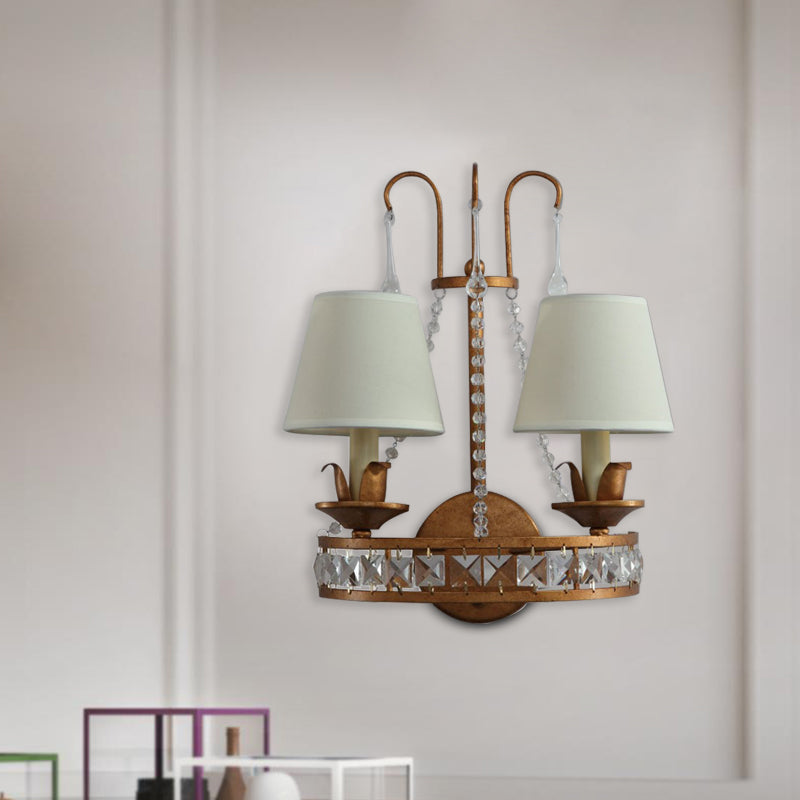 Rust 2 Heads Wall Lighting Idea Retro Metallic Candelabra Wall Mount Lamp with Fabric Shade