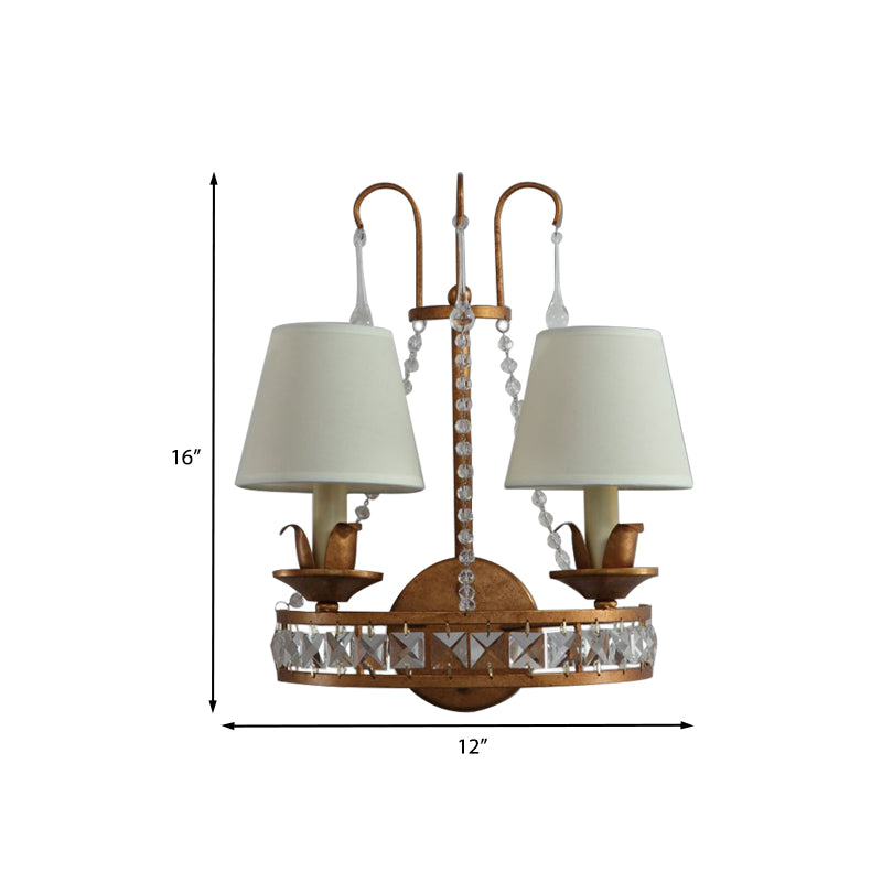 Rust 2 Heads Wall Lighting Idea Retro Metallic Candelabra Wall Mount Lamp with Fabric Shade