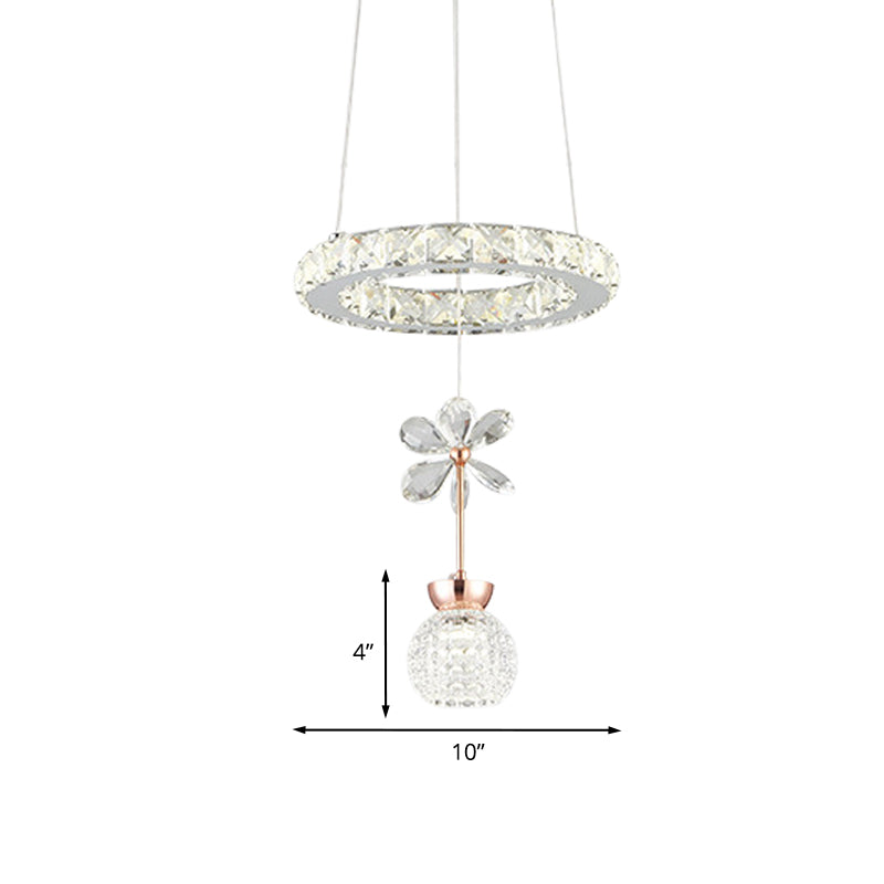 Kit de luz colgante de flores y cúpula modernista cristal transparente de cristal comedor lámpara de péndulo con estante de aro