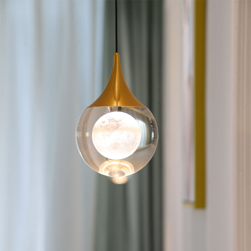 Orb/Tränendrop/Bogenform -Pendel Licht Minimalist klarer Kristallglas LED Gold hängende Deckenlampe