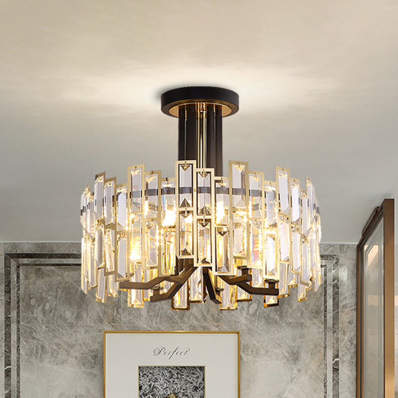 Finitura nera con semi-montatura a cristallo sfaccettato rotondo vicino alla lampada del soffitto vicino alla lampada del soffitto