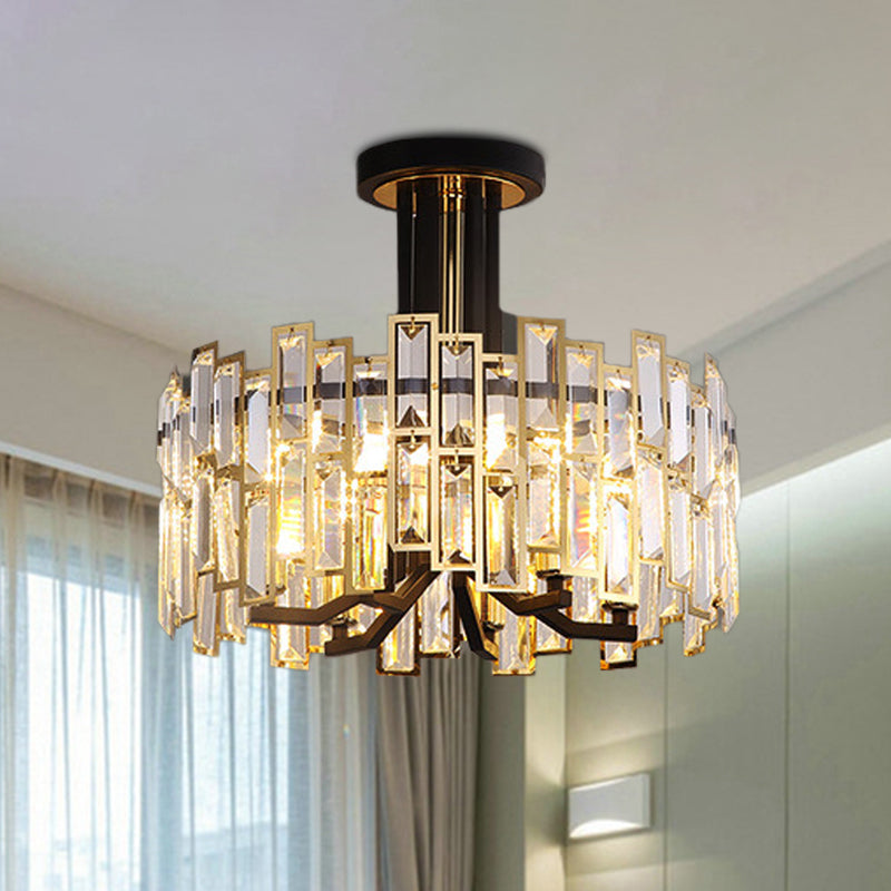 Finitura nera con semi-montatura a cristallo sfaccettato rotondo vicino alla lampada del soffitto vicino alla lampada del soffitto