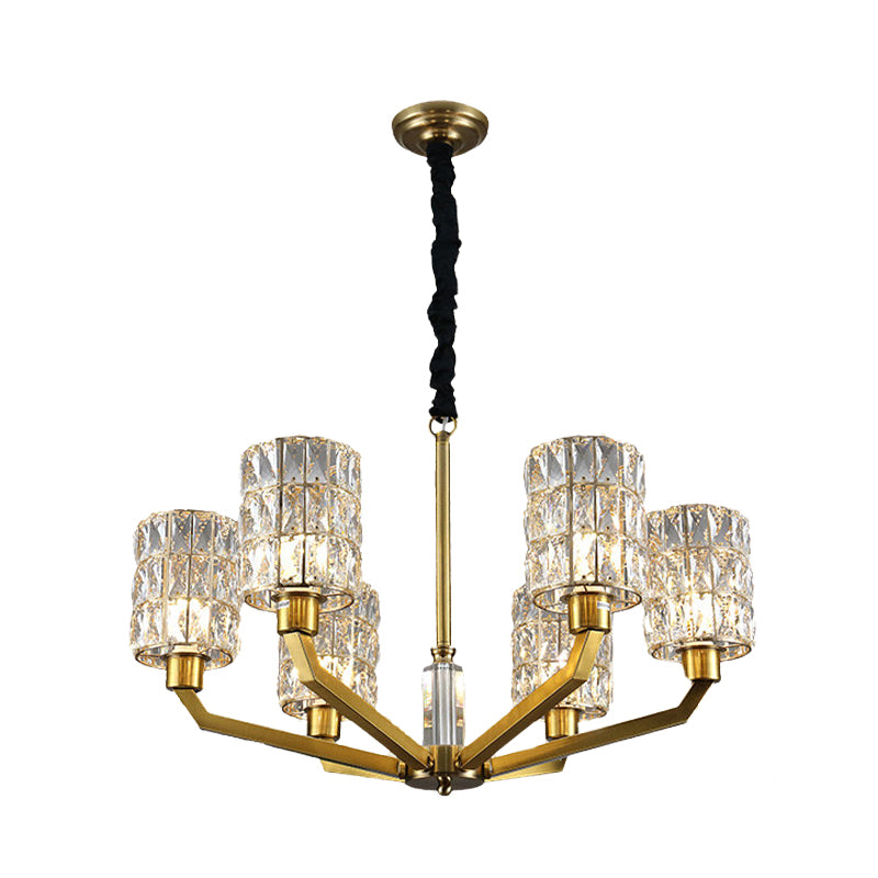 6 hoofden slaapkamer hanger kroonluchter modernisme goudhangende lamp met cilinder kristal schaduw