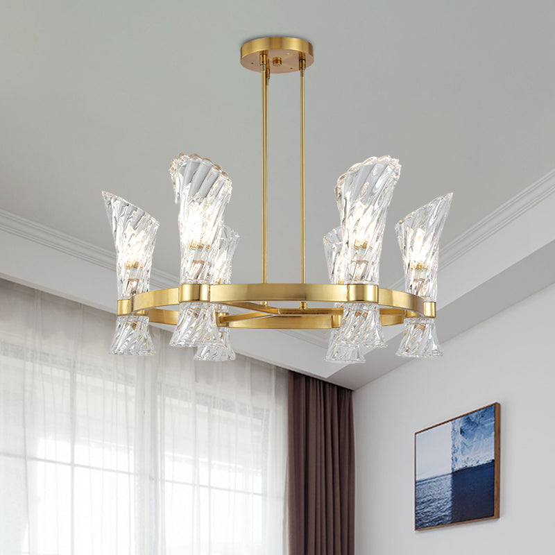 Metalen cirkelvormige semi-vlakke moderne 6-licht gouden plafondlamplicht met gedraaide kristalschaduw