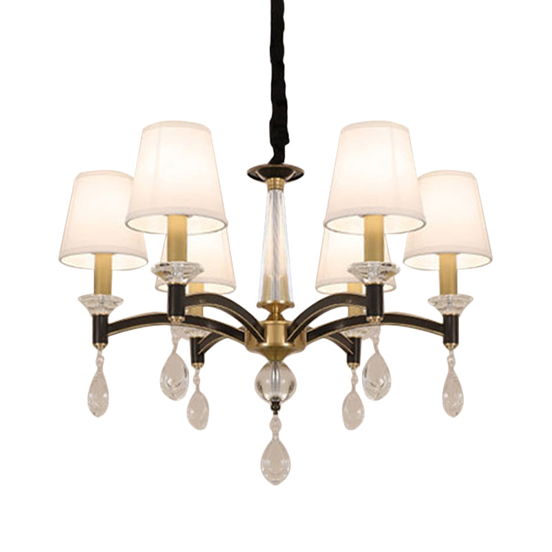 Tissu conique accroché lustre vintage 6-bulb salle à manger pendante luminaire en blanc avec accent en cristal