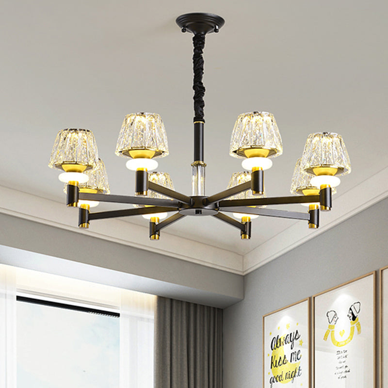 Kegel gefacetteerde kristallen hanger lichtarmatuur eenvoudige stijl 6/8-head zwarte afwerking kroonluchter lamp met sputnik ontwerp