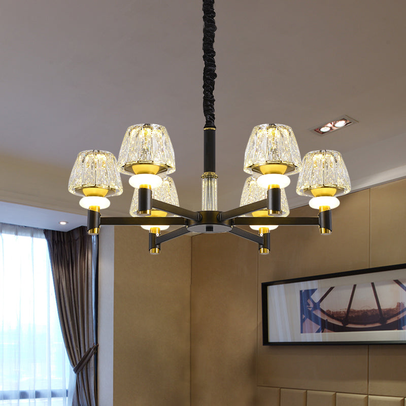 Kegel gefacetteerde kristallen hanger lichtarmatuur eenvoudige stijl 6/8-head zwarte afwerking kroonluchter lamp met sputnik ontwerp