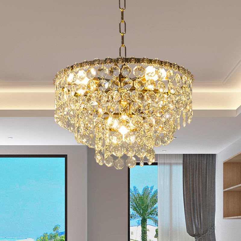 Layered Round Pendant Chandelier Minimalist Clear Crystal Ball 5 Heads Dining Room Hanging Light Fixture