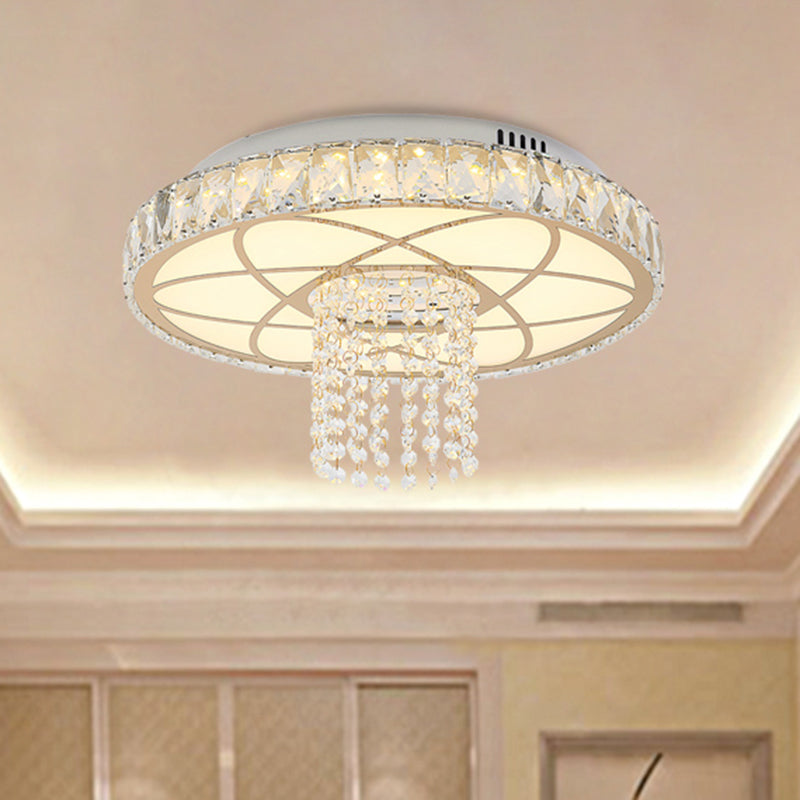 Gold Round Flush Mount Lamp LED Contemporary Crystal Close to Ceiling Light for Bedroom