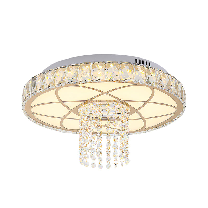 Gold Round Flush Mount Lamp LED Contemporary Crystal Close to Ceiling Light for Bedroom
