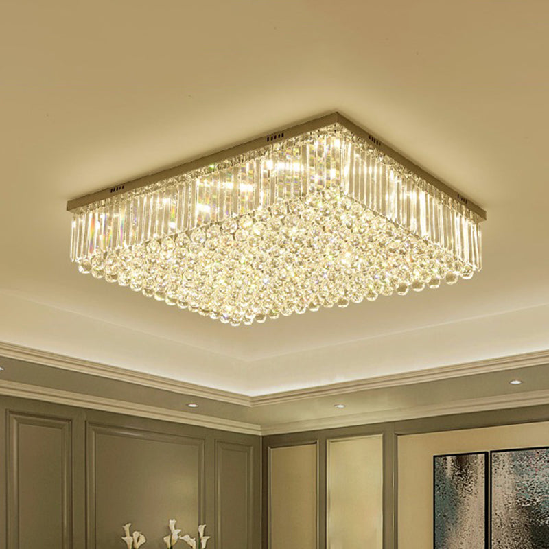 Rectangle Living Room Flush Ceiling Light Clear Crystal LED Contemporary Lighting Fixture