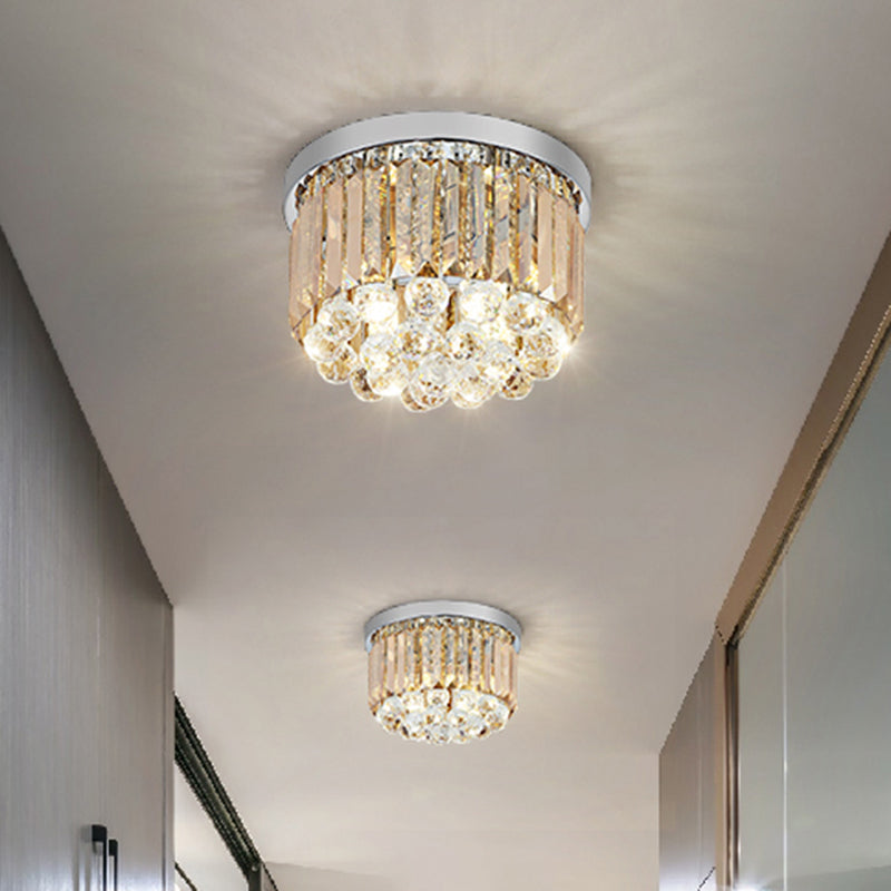 Minimal Round Crystal Orb Flush Mount Light 4 Heads Close to Ceiling Lighting in Chrome