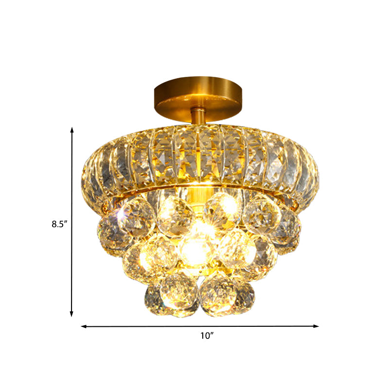 Droplet Semi Mount Lighting Modern Clear Crystal 1 Head Corridor Ceiling Light Fixture in Brass