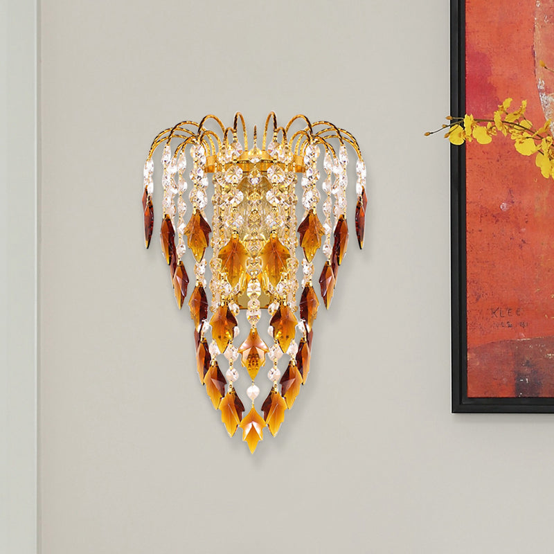 Éclairage mural moderne à 2 légers Finition en laiton incurvé lampe murale incurvée avec nuance de cristal beige / bleu