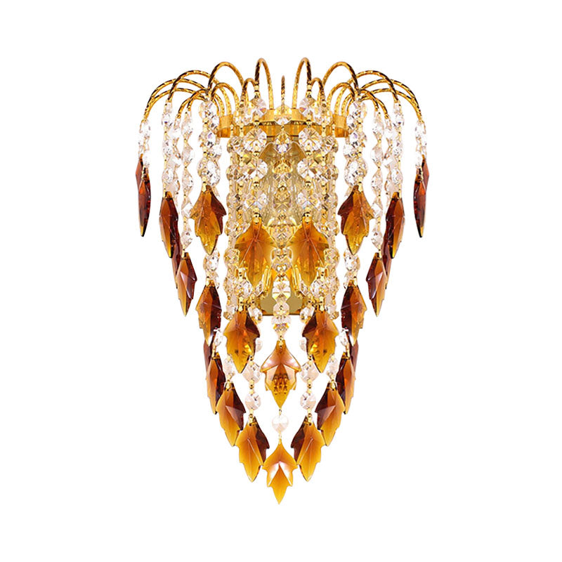 Éclairage mural moderne à 2 légers Finition en laiton incurvé lampe murale incurvée avec nuance de cristal beige / bleu