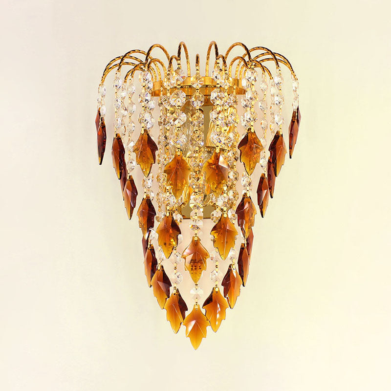 Éclairage mural moderne à 2 légers Finition en laiton incurvé lampe murale incurvée avec nuance de cristal beige / bleu