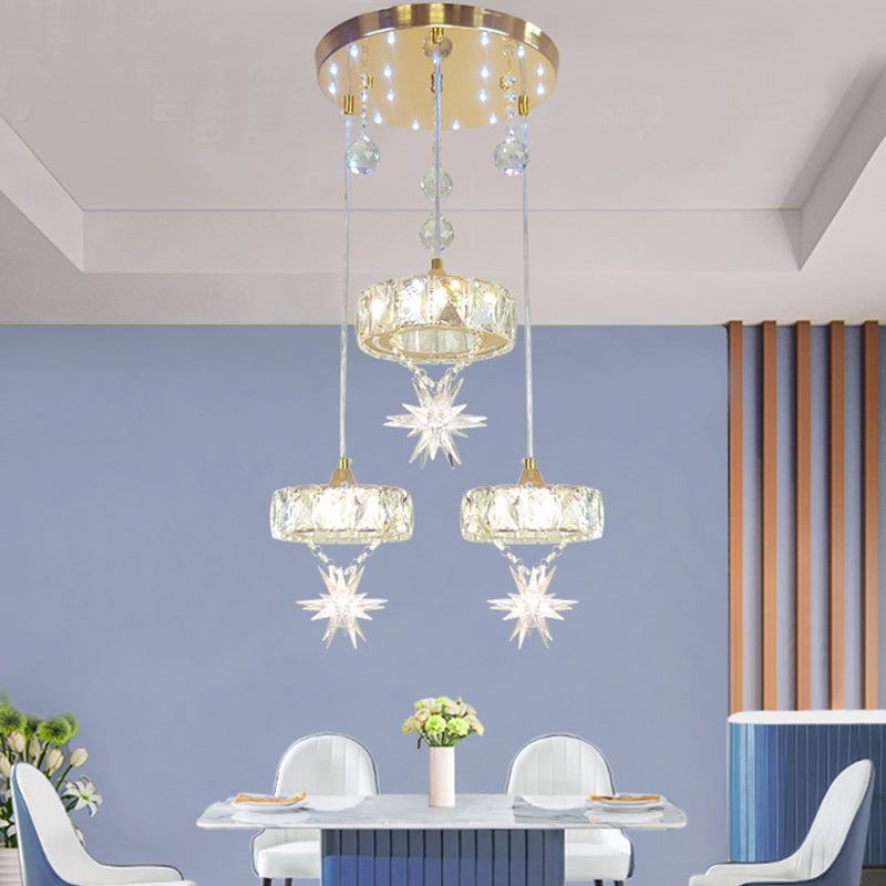 Luce multiplo circolare Light Simple Simple Style Crystal 3 teste Finitura Gold Apparecchiatura del soffitto con design a stella