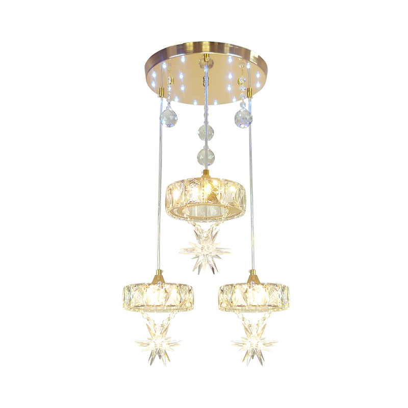 Luce multiplo circolare Light Simple Simple Style Crystal 3 teste Finitura Gold Apparecchiatura del soffitto con design a stella