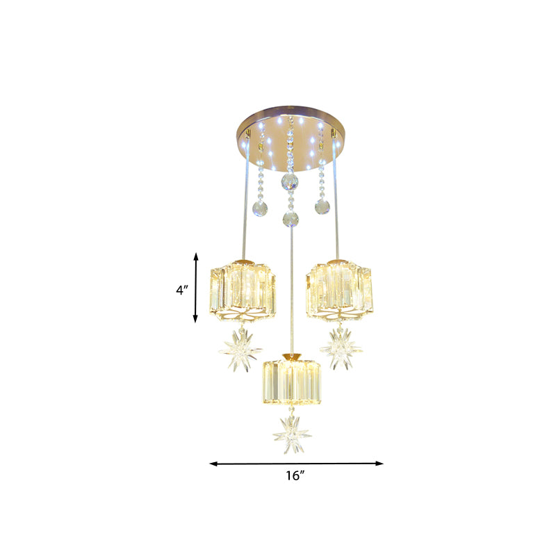 Croce di cristallo sfaccettato a sospensione Luce modernista 3 teste kit lampada sospesa in oro per sala da pranzo