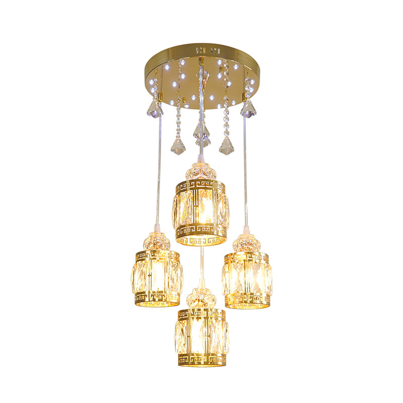 Lampada a cilindri a cilindri in oro a 4 lampadine minimalista con tonalità cristallina