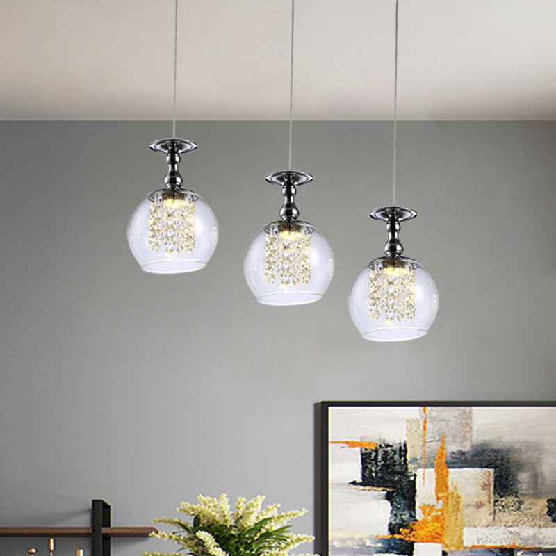 Clear Glass Glass Glass Cluster Cioncant Light Contemporary 3 Lights Chrome Hanging Kit con goccia di cristallo interno