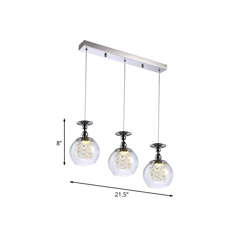 Clear Glass Glass Glass Cluster Cioncant Light Contemporary 3 Lights Chrome Hanging Kit con goccia di cristallo interno