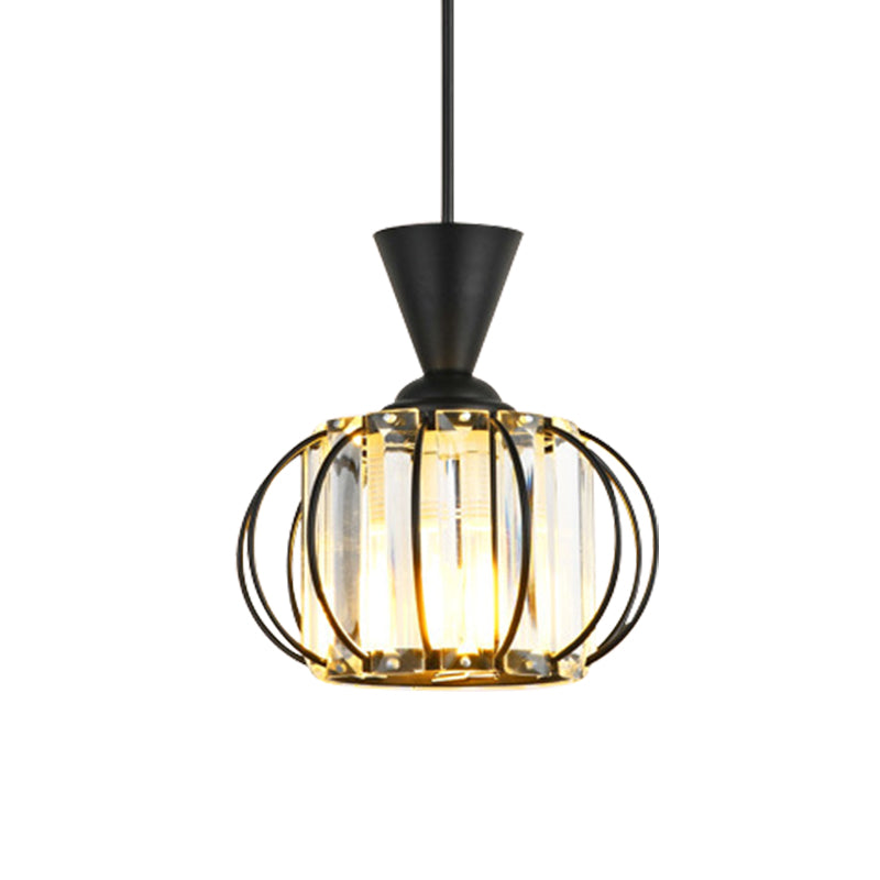 Kit lanterning lanterno contemporaneo Kit metallico 1 lampadina lampadina a sospensione con tonalità di cristallo di tamburo interno in nero/oro