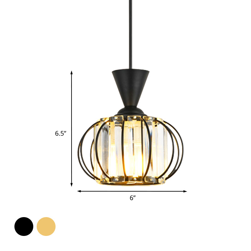 Kit lanterning lanterno contemporaneo Kit metallico 1 lampadina lampadina a sospensione con tonalità di cristallo di tamburo interno in nero/oro