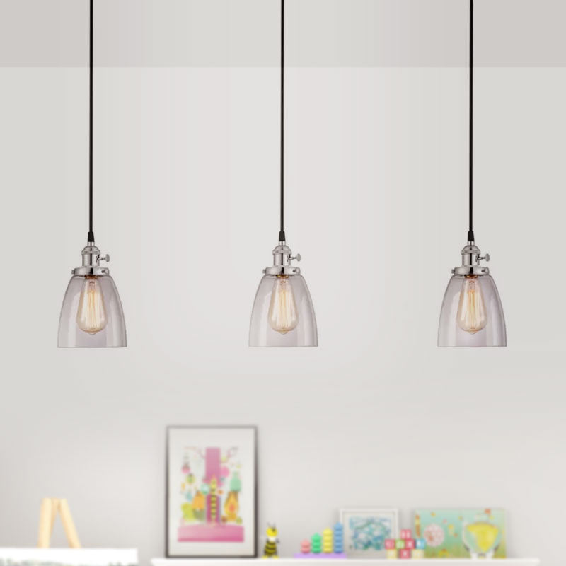 3 Lights Multiple Hanging Light Industrial Conical Clear Glass Pendant Lighting in Chrome