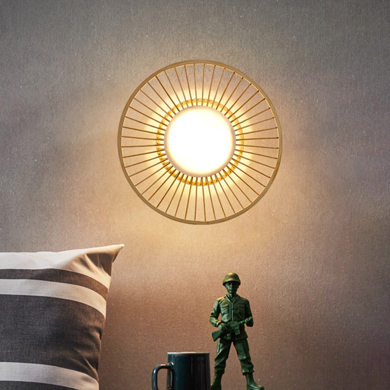 Single Head salon mural Light Asian Style Beige Mur Mur Sronce lampe avec nuance de bambou circulaire