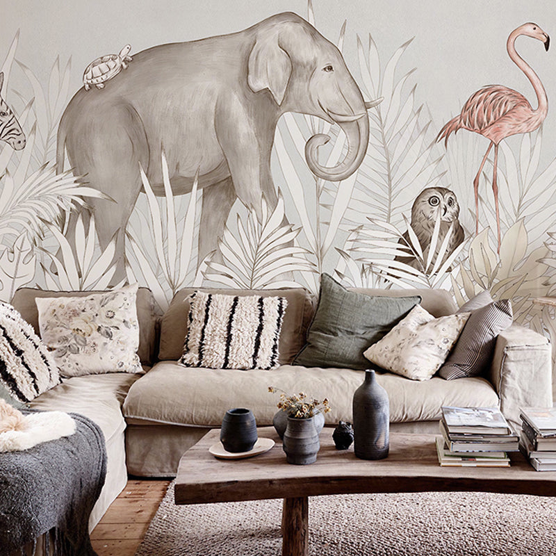 Soft Color Cartoon Wall Mural Stain-Resistant Wall Covering for Kid's Bedroom