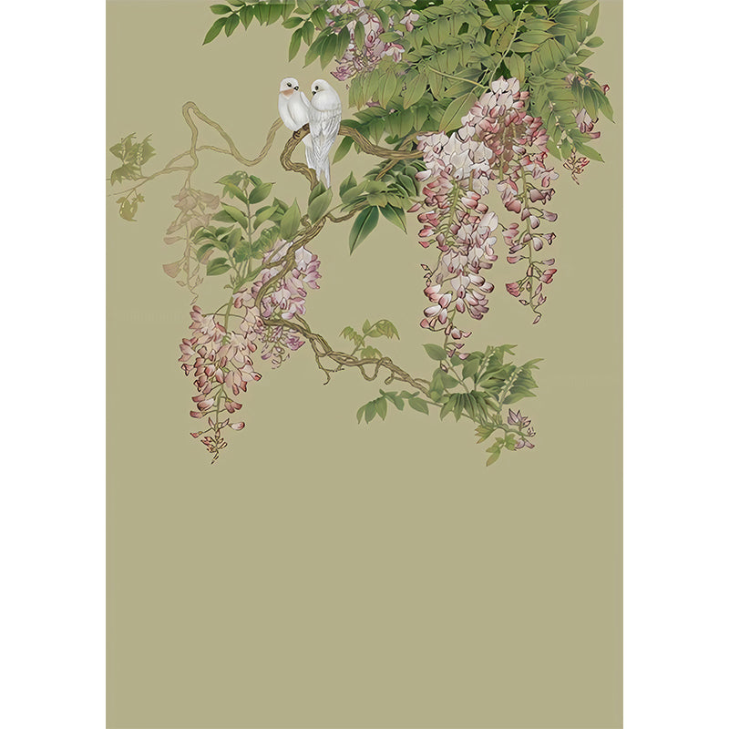 Romantic Wisteria Mural Wallpaper for Gallery, Green and Purple, Made to Measure