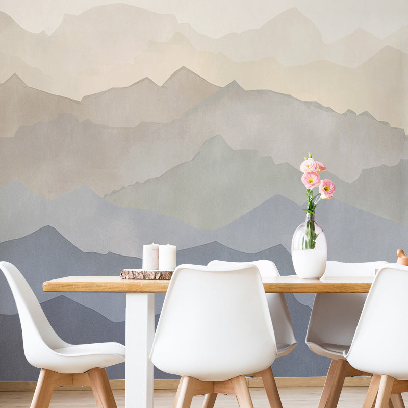 Extra Large Mountain Wall Art in Blue and Brown Non-Woven Fabric Mural Wallpaper for Home, Custom-Printed