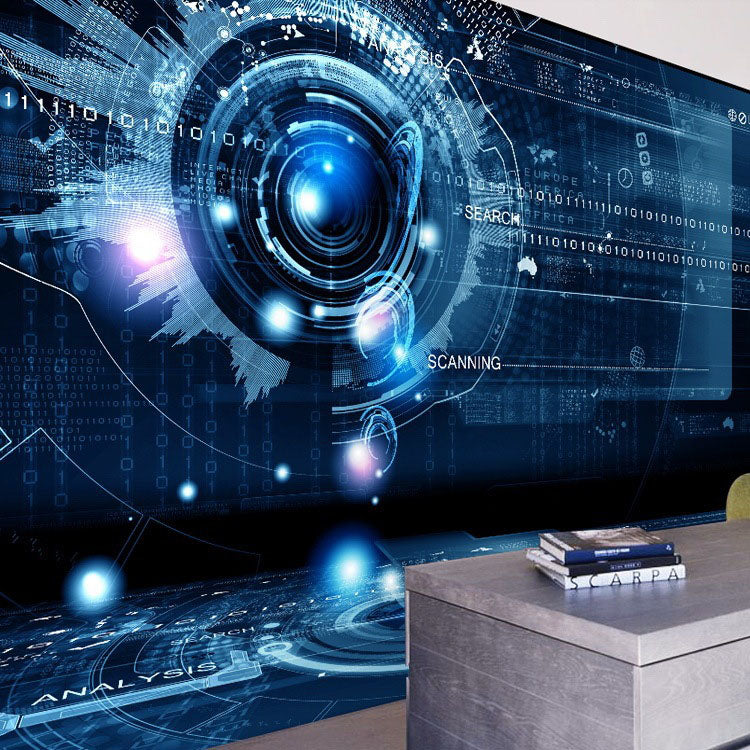 Cool Circuit Board Mural Wallpaper for Meeting Room, Dark Blue, Personalized Size Available