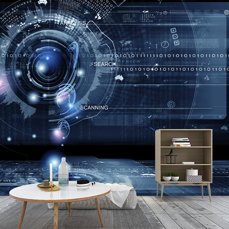 Cool Circuit Board Mural Wallpaper for Meeting Room, Dark Blue, Personalized Size Available