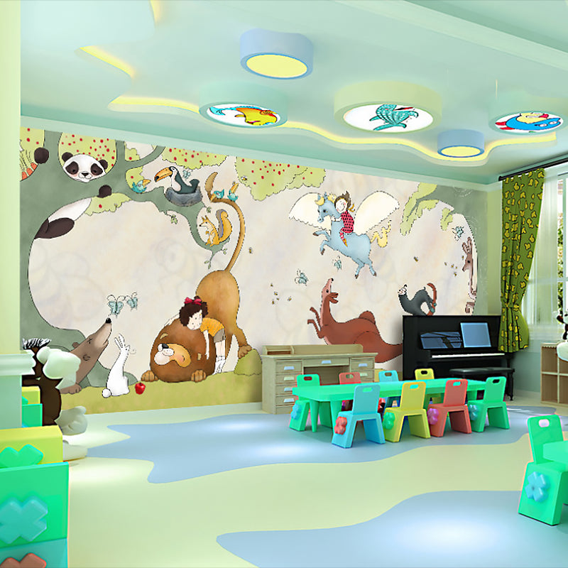 Illustration Cartoon Animal Mural for Children 3D Effect Wall Covering for Kid's Bedroom