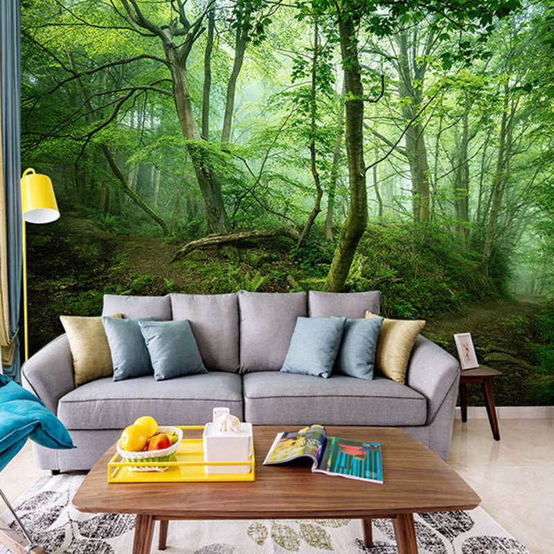 Whole Forest Wall Covering Green Non-Woven Material Mural Wallpaper for Home Decor, Custom-Printed