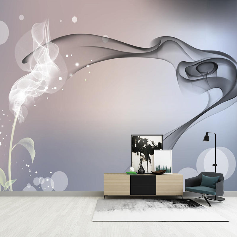 Contemporary Smoke and Bubble Mural Grey and Blue Home Decoration Wall Covering, Made to Measure