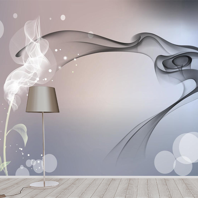 Contemporary Smoke and Bubble Mural Grey and Blue Home Decoration Wall Covering, Made to Measure
