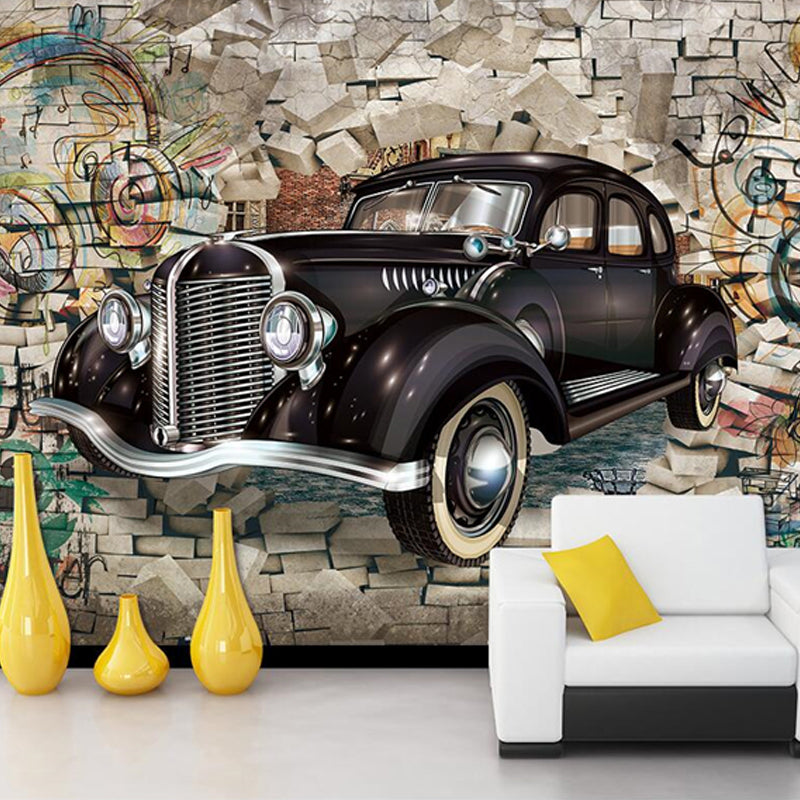 Waterproofing Car and Brick Mural Personalized Size Wall Covering for Coffee Shop
