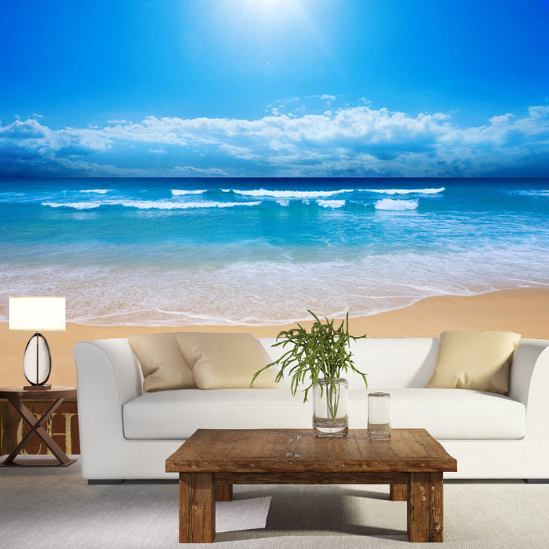 Sea and Sky Mural Wallpaper in Pastel Blue, Contemporary Wall Art for Accent Wall