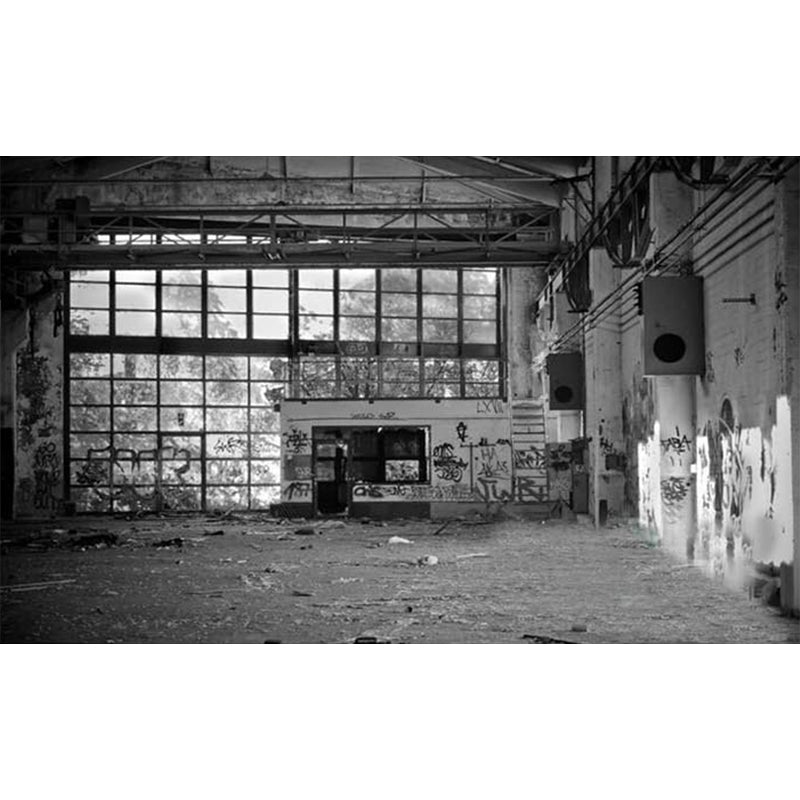 Industrial Warehouse Mural Wallpaper for Bar Decoration, Extra Large Wall Decor in Grey
