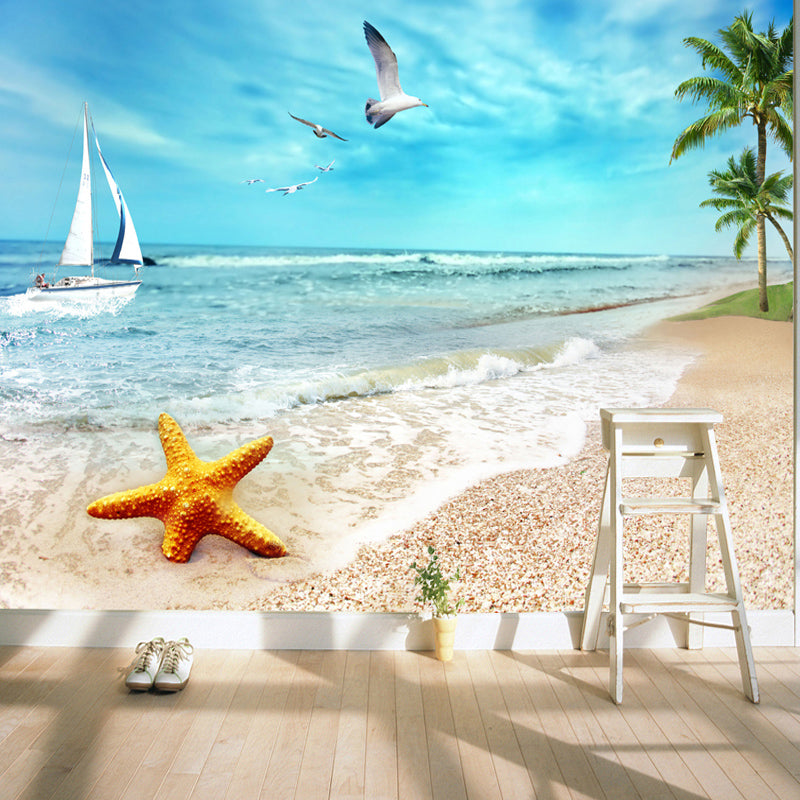 Decorative Seashore Wall Covering Non-Woven Fabric Minimalist Wall Mural for Accent Wall