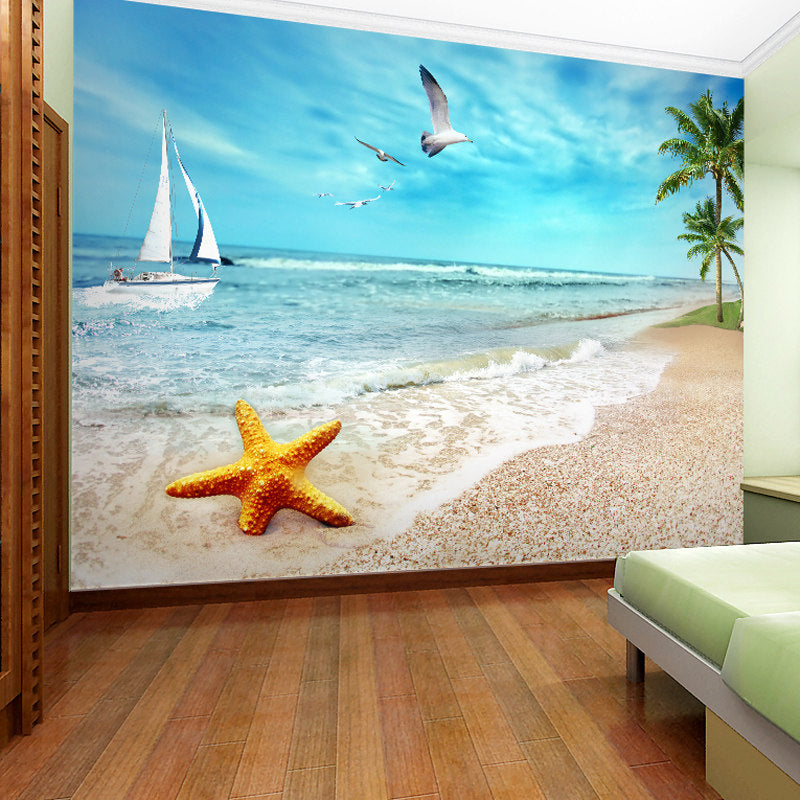 Decorative Seashore Wall Covering Non-Woven Fabric Minimalist Wall Mural for Accent Wall