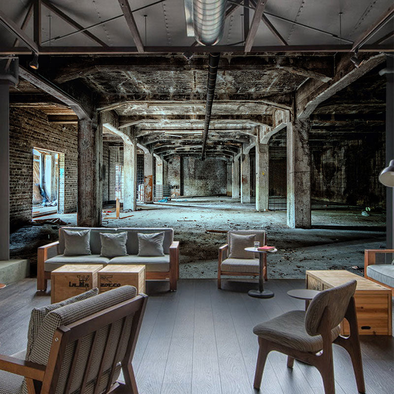 Full Size 3D Warehouse Mural in Brown Non-Woven Fabric Wall Art for Meeting Room, Custom-Made