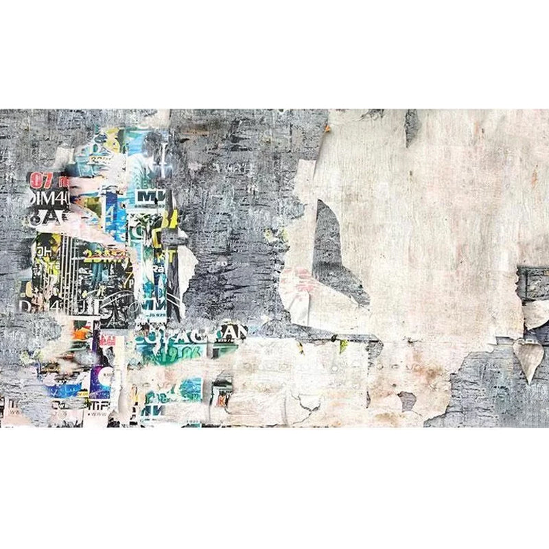 Big Illustration Industrial Mural Wallpaper for Coffee Shop with Cement Wall and Graffiti in Grey