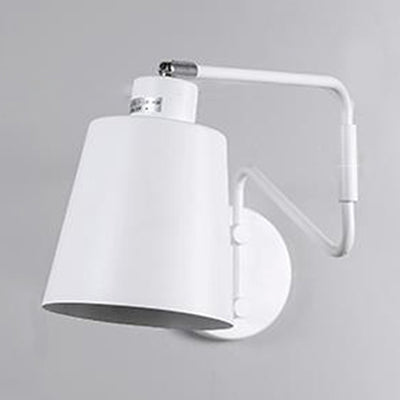 1 Bulb Wall Sconce Modern Style Bucket Metal Sconce Wall Lighting with Adjustable Arm in White for Corridor