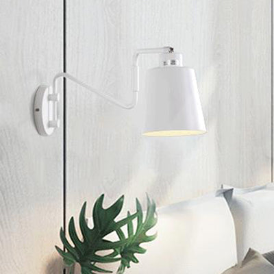1 Bulb Wall Sconce Modern Style Bucket Metal Sconce Wall Lighting with Adjustable Arm in White for Corridor